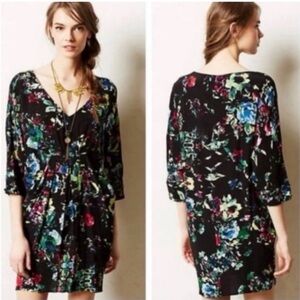 Maeve Black Floral Mini Dress with Multicolor Print
